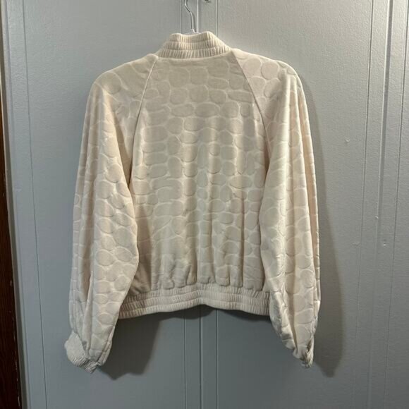 ALEXIS Perkins‎ Women's White Velour Oversized Embossed Bomber Jacket Size XS - Picture 8 of 8